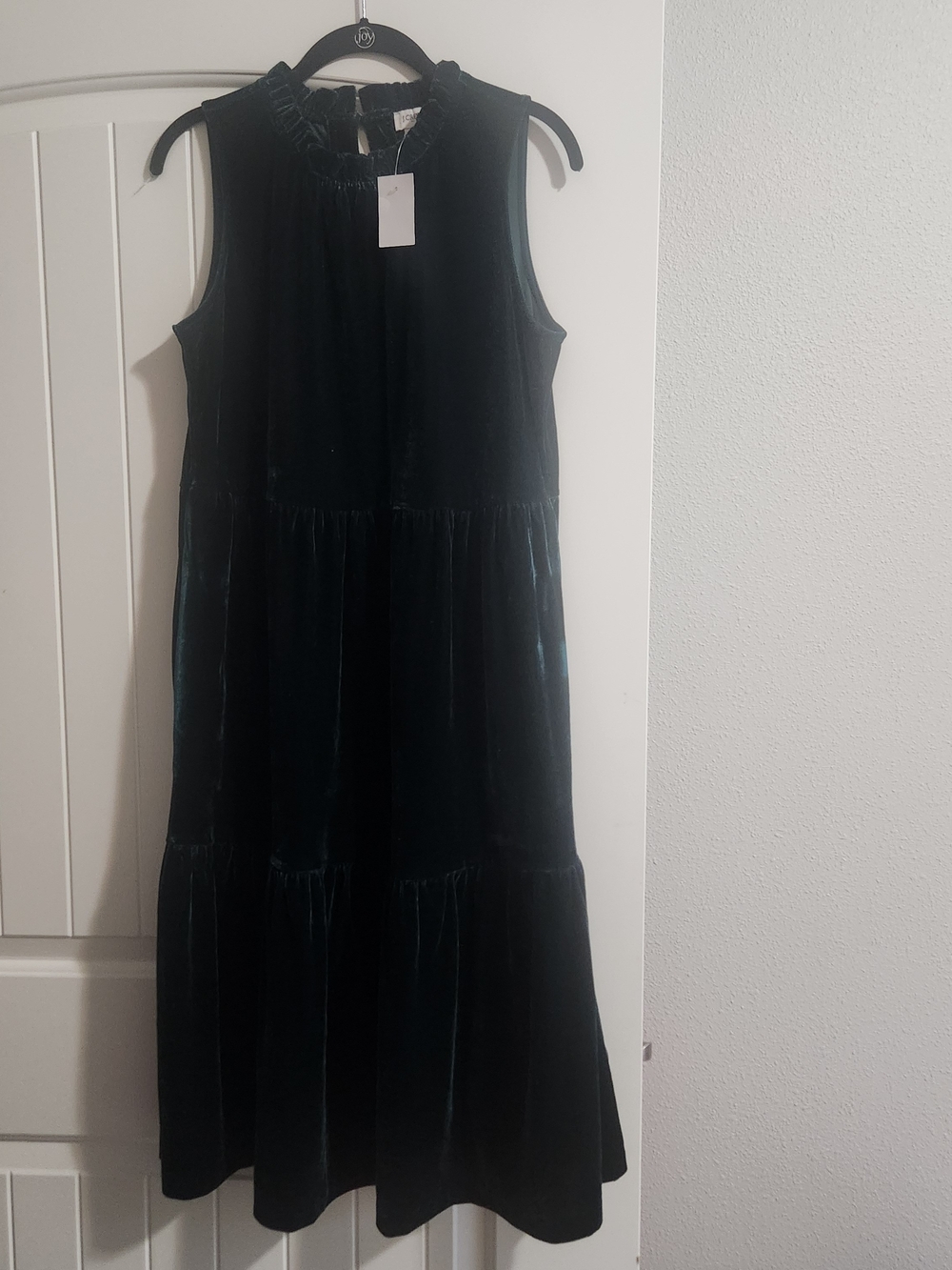 J. Crew Green Velvet Tiered Sleeveless Maxi Dress